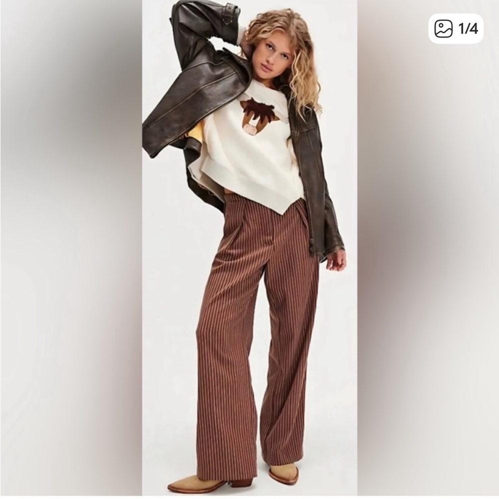 Free People Tyler Pinstripe Menswear Trouser Brown Size M